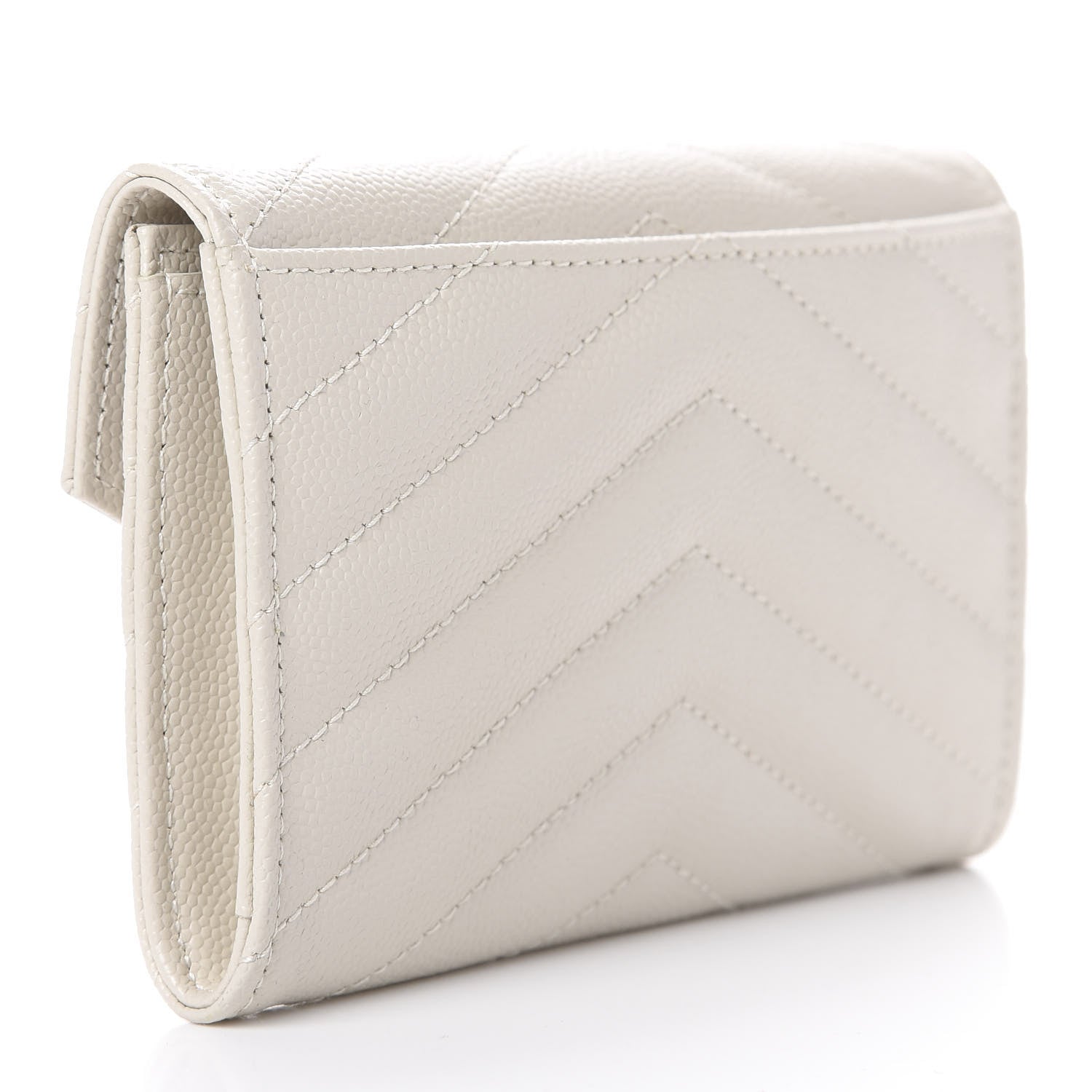 Saint Laurent Grain De Poudre Matelasse Chevron Small Monogram Envelope Wallet Crema Soft 3 of 11