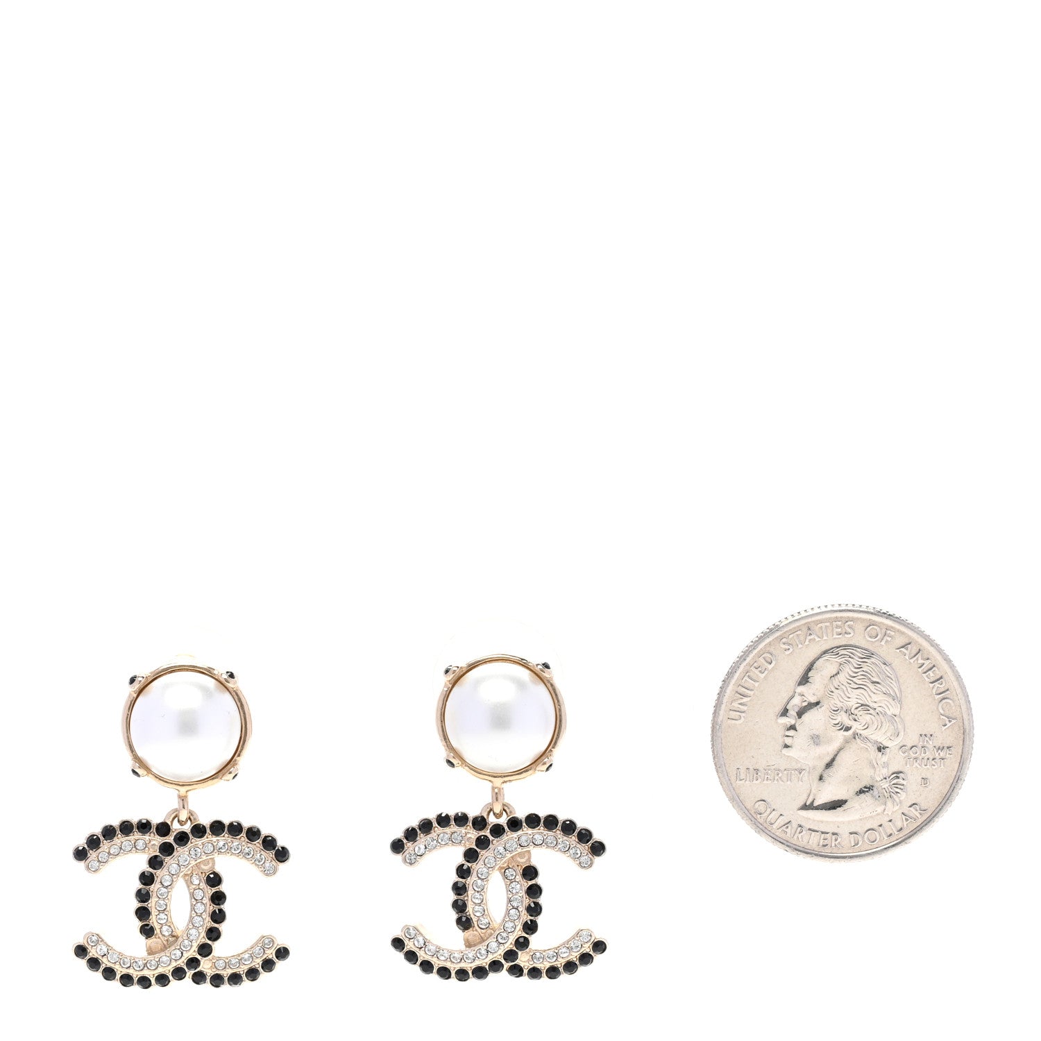 Chanel Pearl Crystal CC Drop Earrings Black Gold 2 of 5