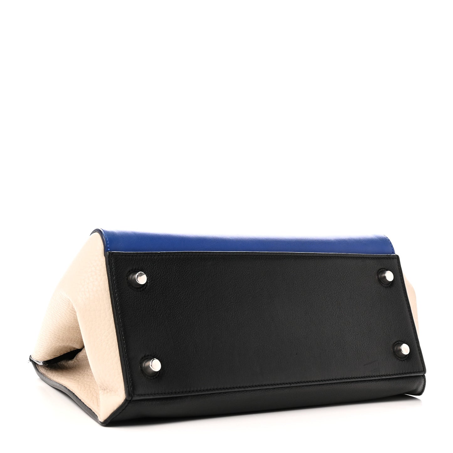 Calfskin Medium Tri-Color Edge Shoulder Bag Blue Multicolor