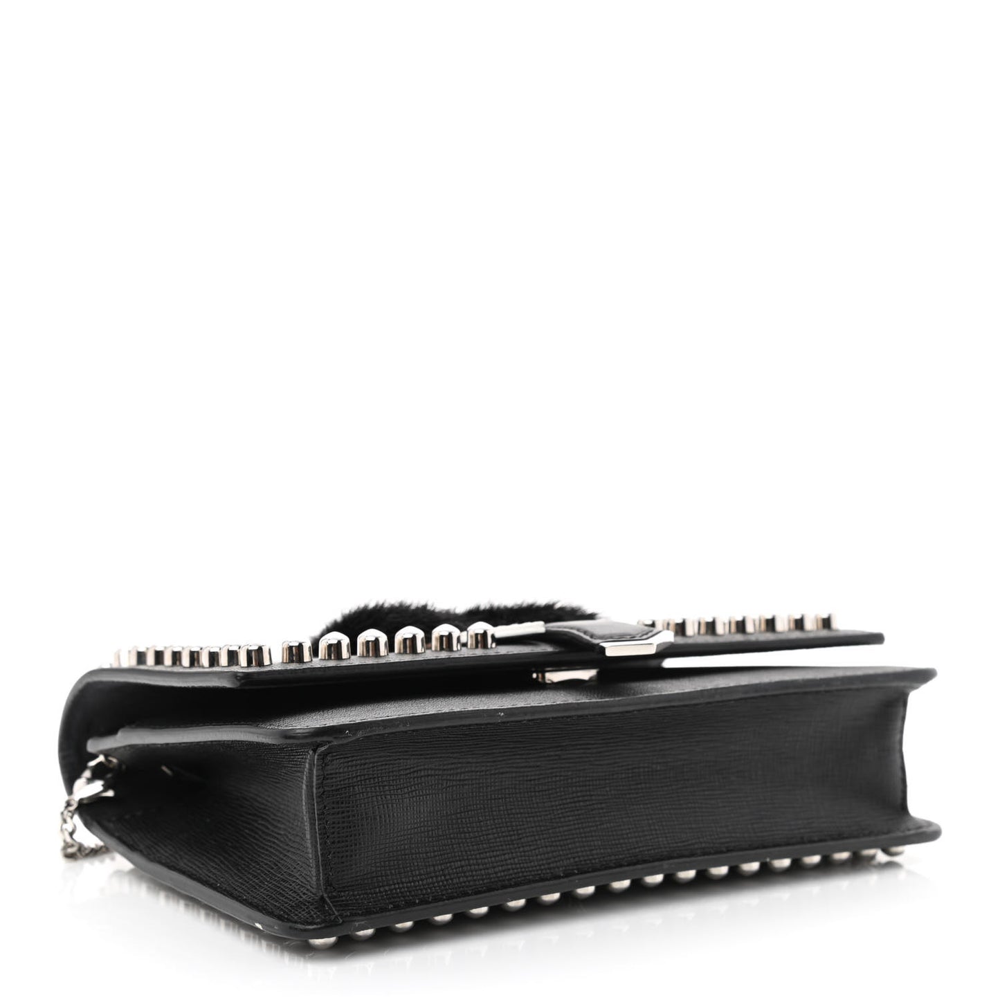 Vitello Elite Mink Fur Studded Karlito Tube Wallet on Chain Black