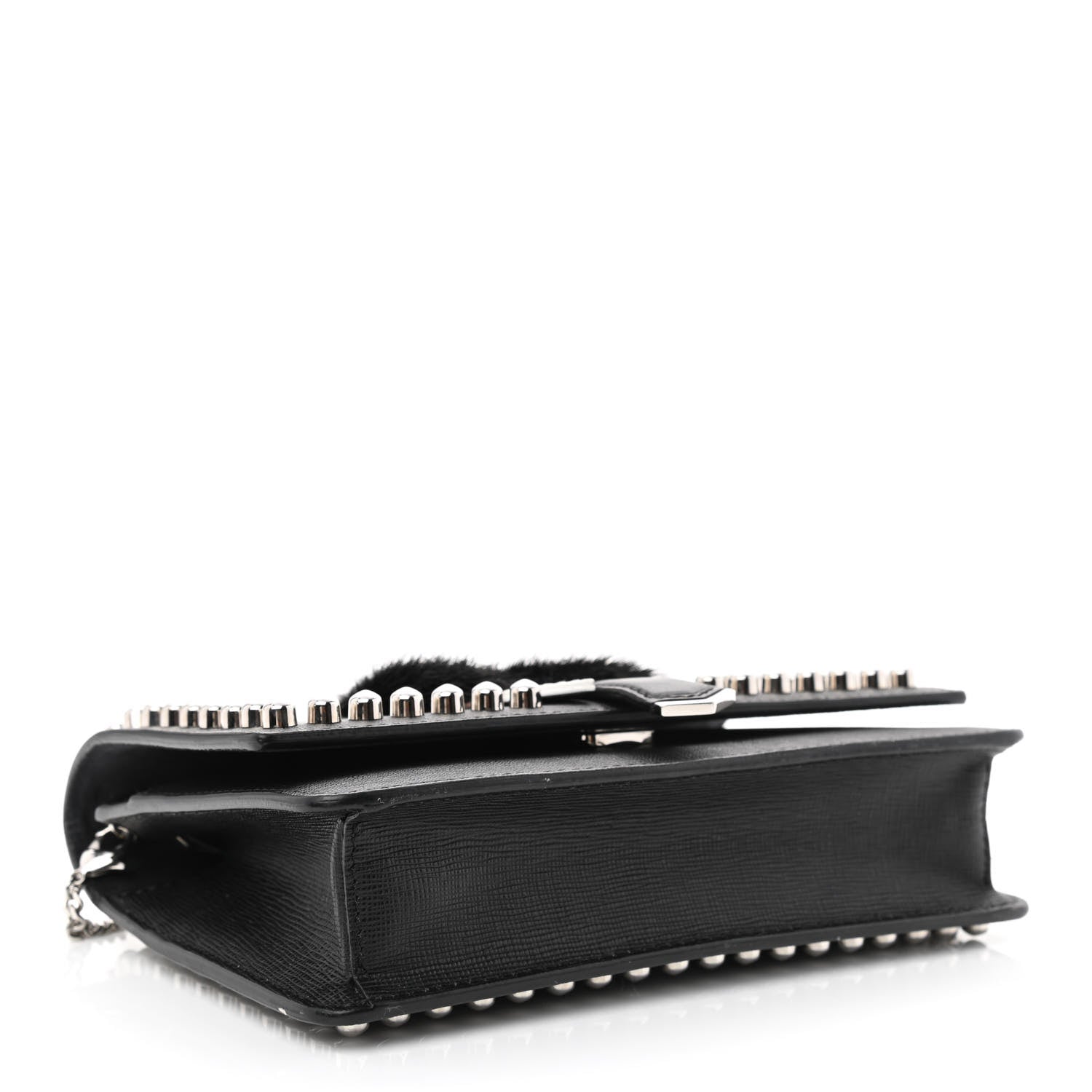 Fendi Vitello Elite Mink Fur Studded Karlito Tube Wallet on Chain Black 4 of 11