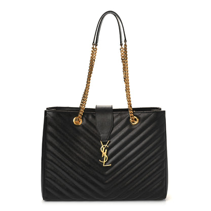 Saint Laurent Grain De Poudre Matelasse Chevron Monogram Shopping Bag Black 1 of 12