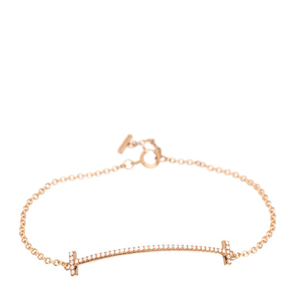 Tiffany 18K Rose Gold Diamond T Smile Bracelet 1 of 5