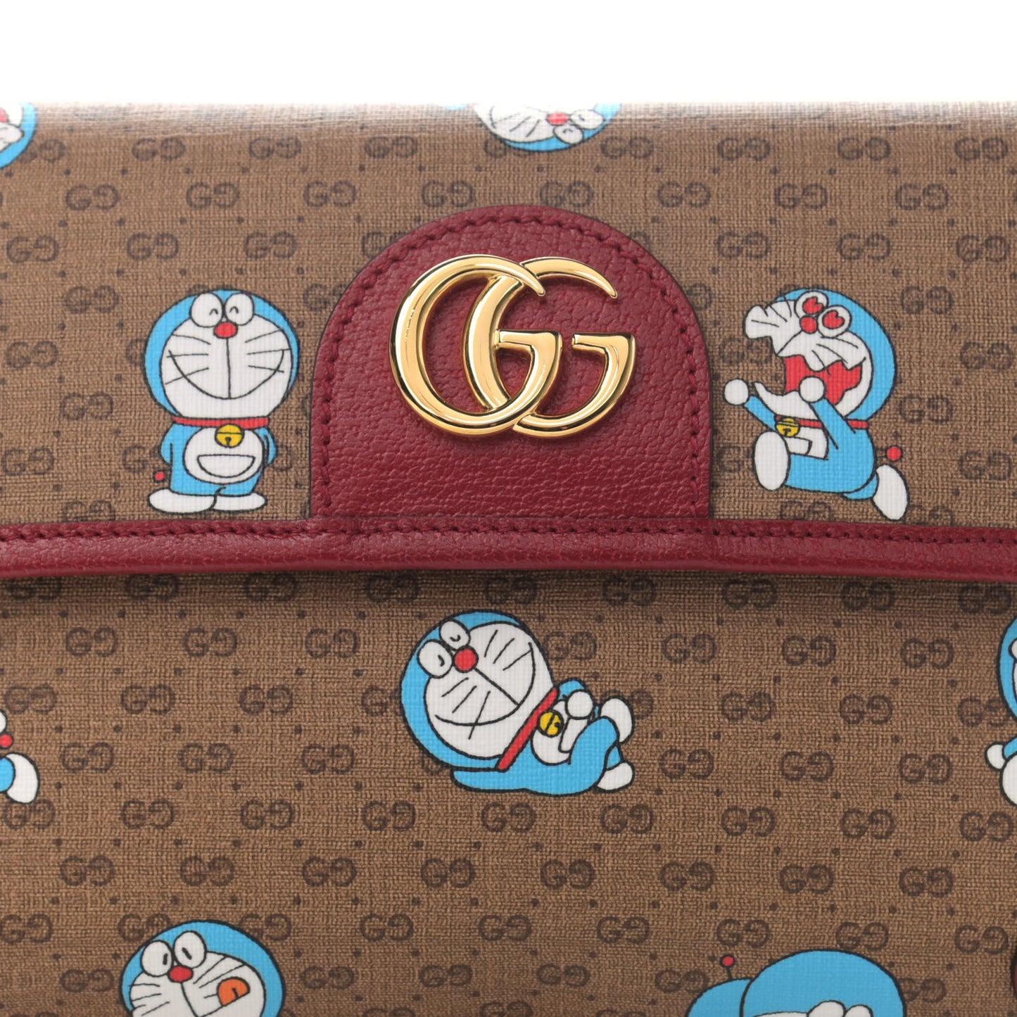 X DORAEMON Mini Vintage GG Supreme Monogram Web Slim Belt Bag Beige Cherry Red