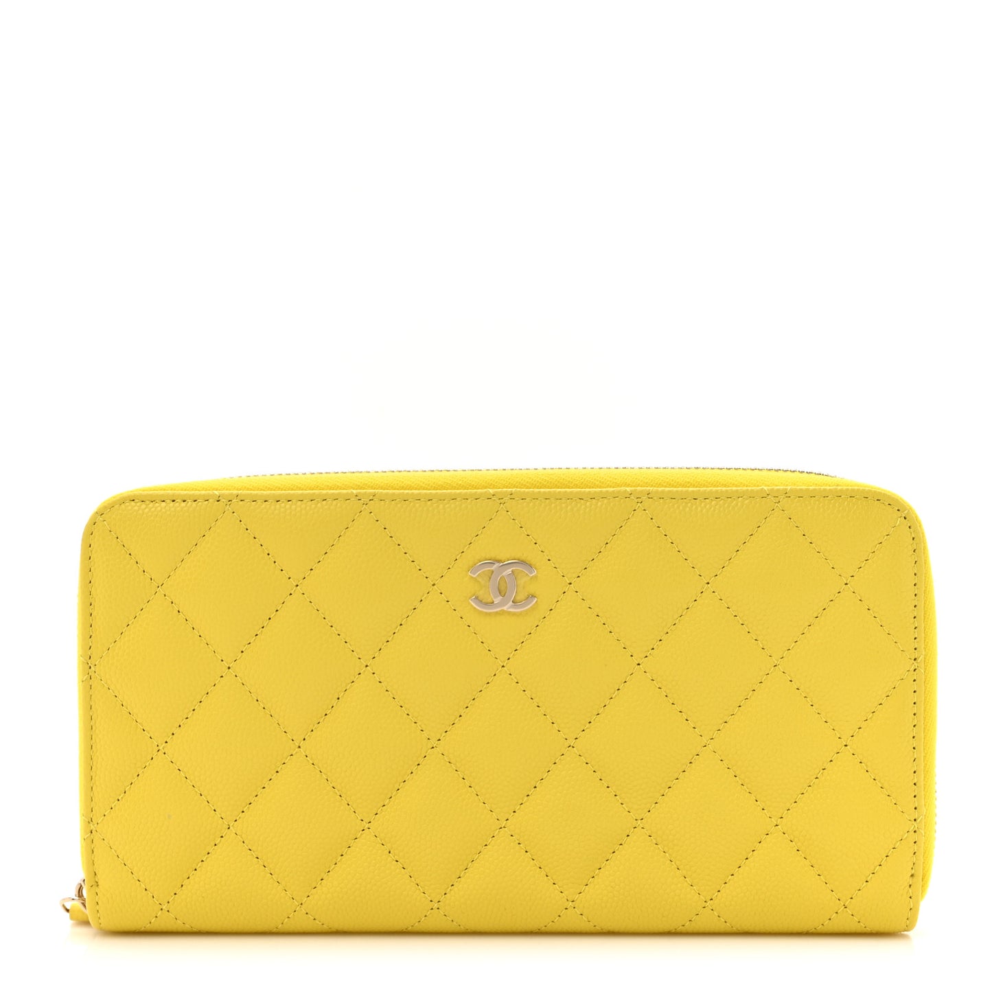 Caviar Quilted Large Gusset Zip Around Wallet Yellow