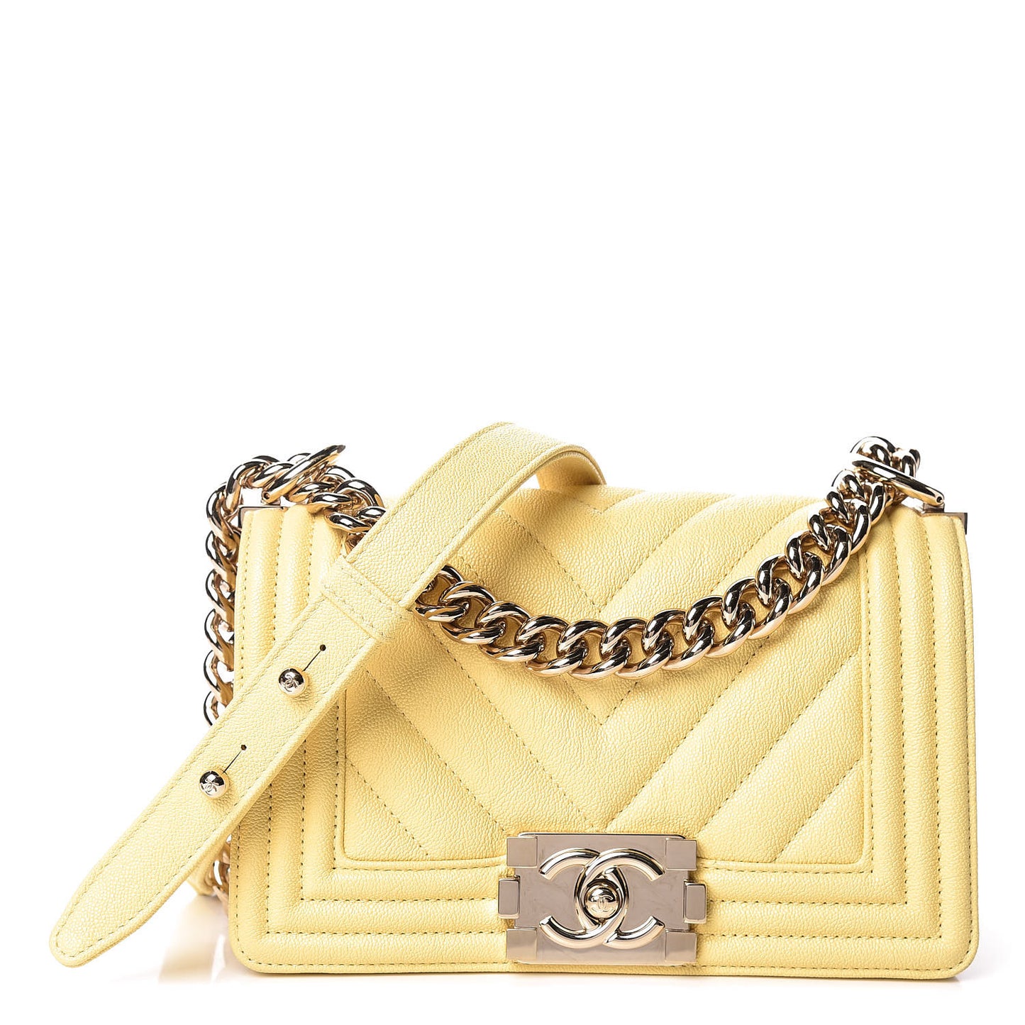 Caviar Chevron Quilted Small Boy Flap Yellow