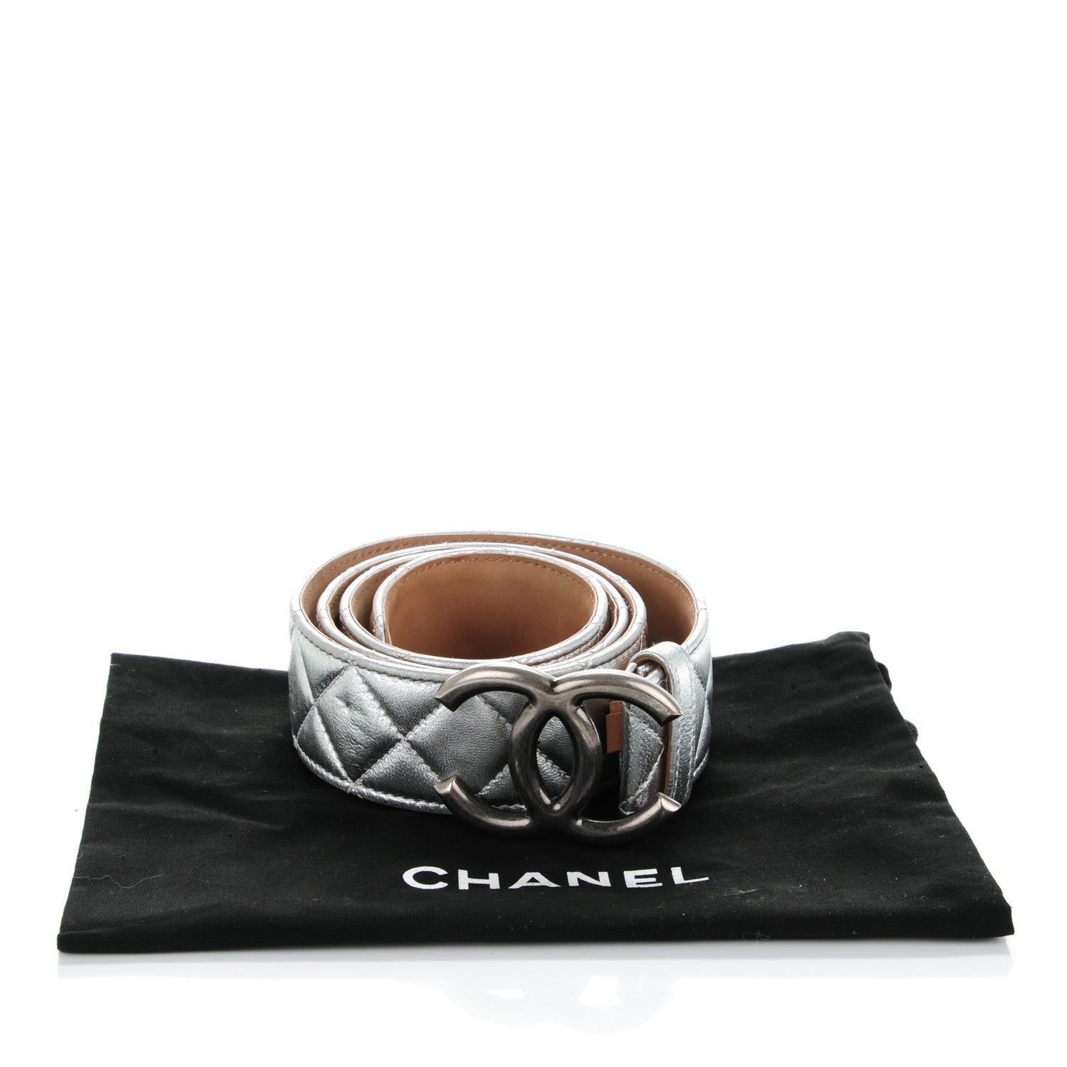 Chanel Metallic Lambskin Quilted CC Belt 90 36 Silver 7 of 8