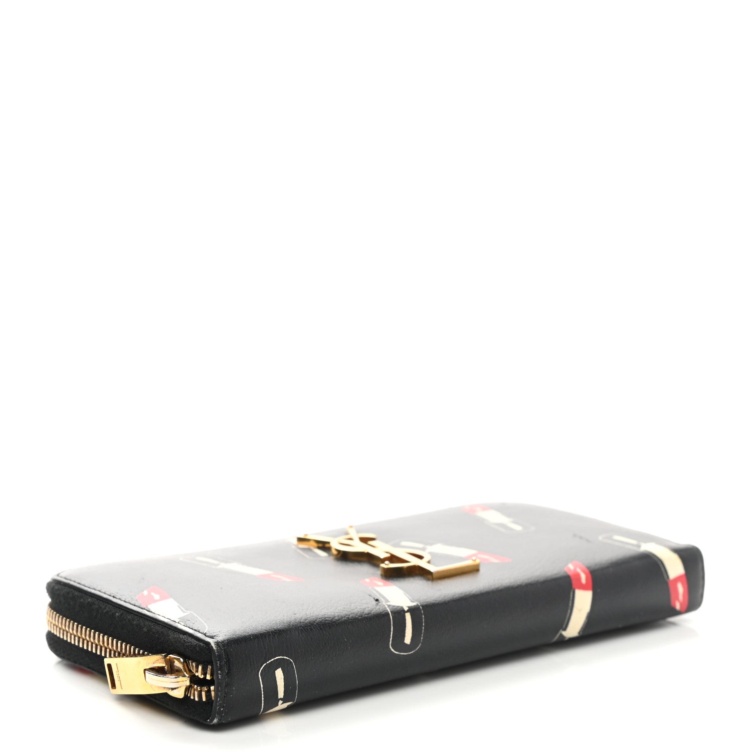 Saint Laurent Calfskin Lipstick Print Monogram Zip Around Wallet Black 4 of 7
