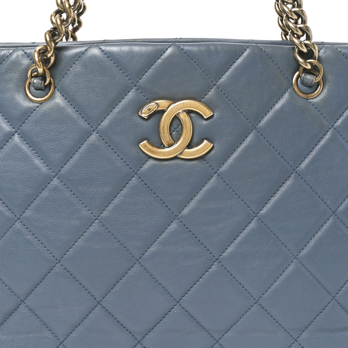 Calfskin Quilted Small CC Crown Tote Blue