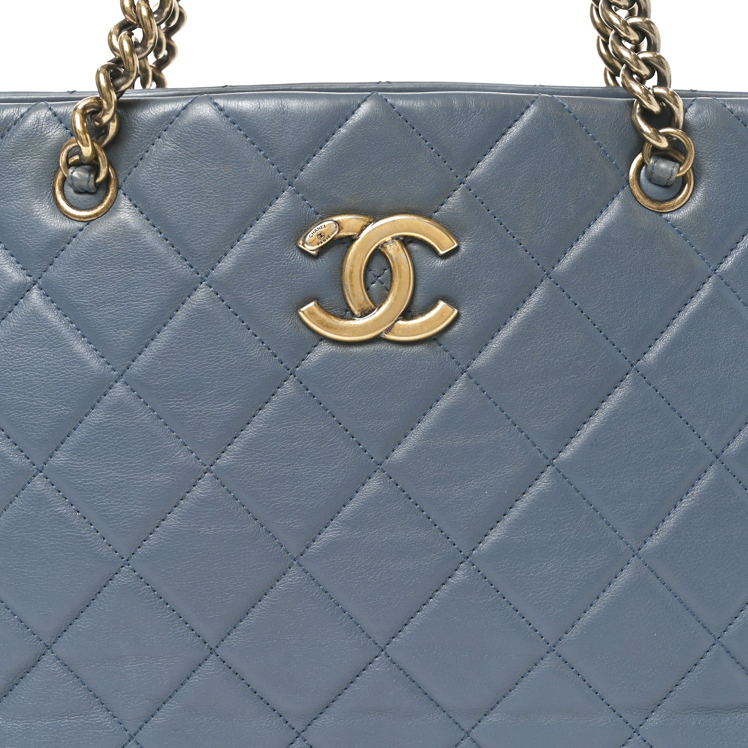 Chanel Calfskin Quilted Small CC Crown Tote Blue 8 of 10