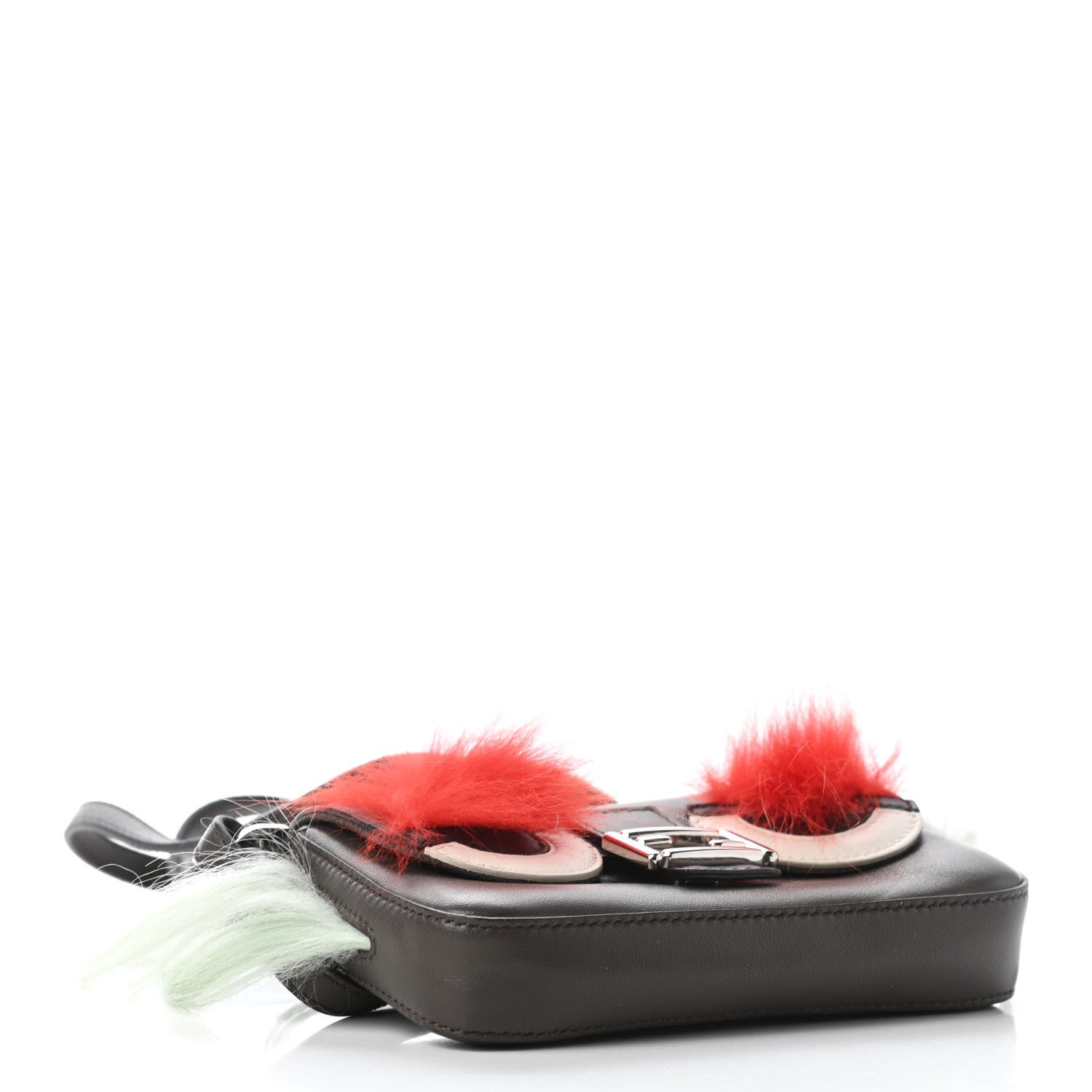 Fendi Nappa Shatoosh Fox Goat Fur Monster Micro Baguette Carbone Tangerine Luna 4 of 8