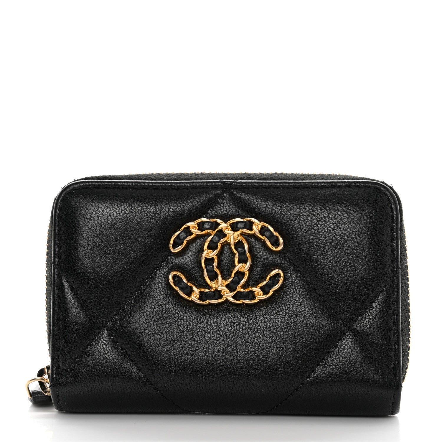 Chanel Lambskin Quilted Chanel 19 Zip Around Coin Purse Wallet Black 1 of 9