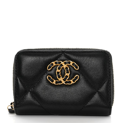 Chanel Lambskin Quilted Chanel 19 Zip Around Coin Purse Wallet Black 1 of 9