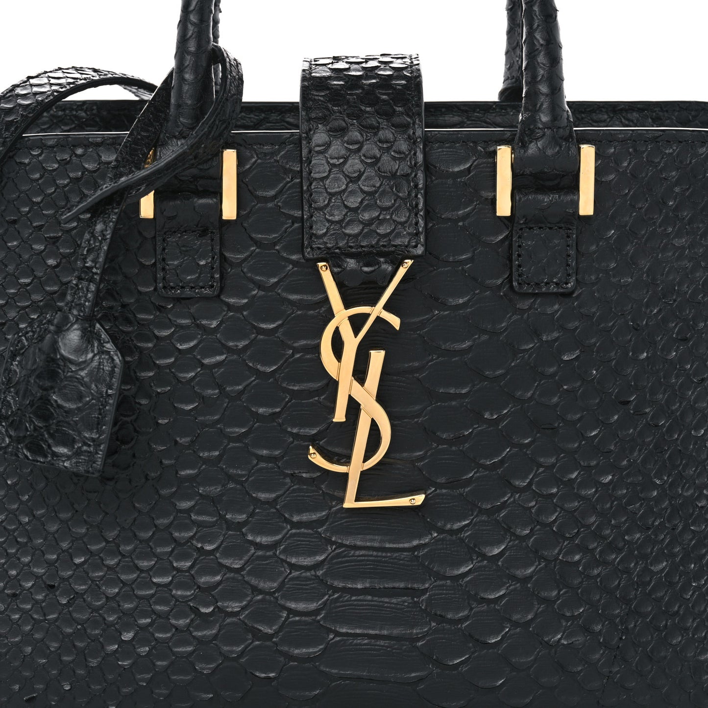 Python Calfskin Embossed Monogram Baby Cabas Black