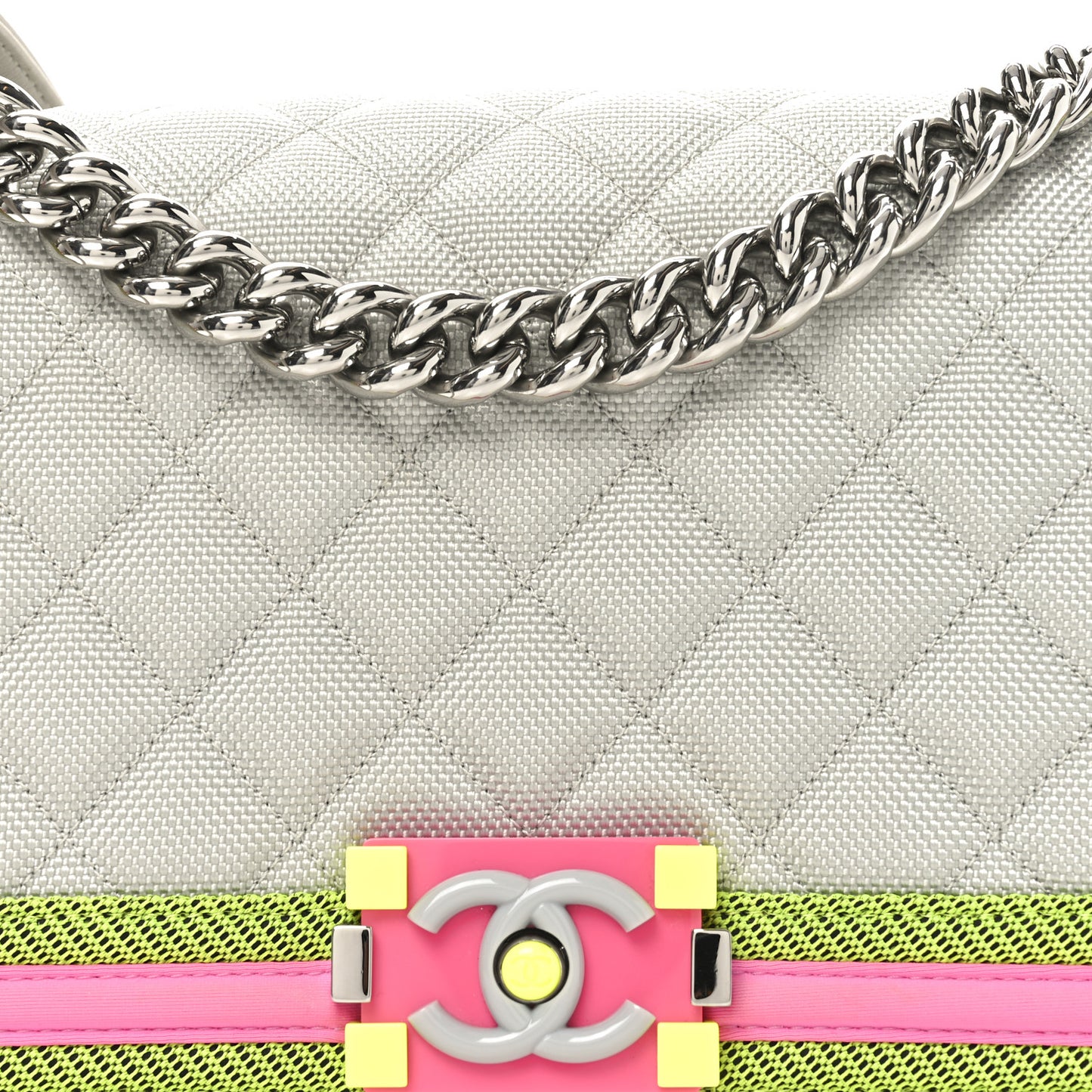 Canvas Quilted Medium Fluo Boy Flap Dark Grey Fuchsia Green