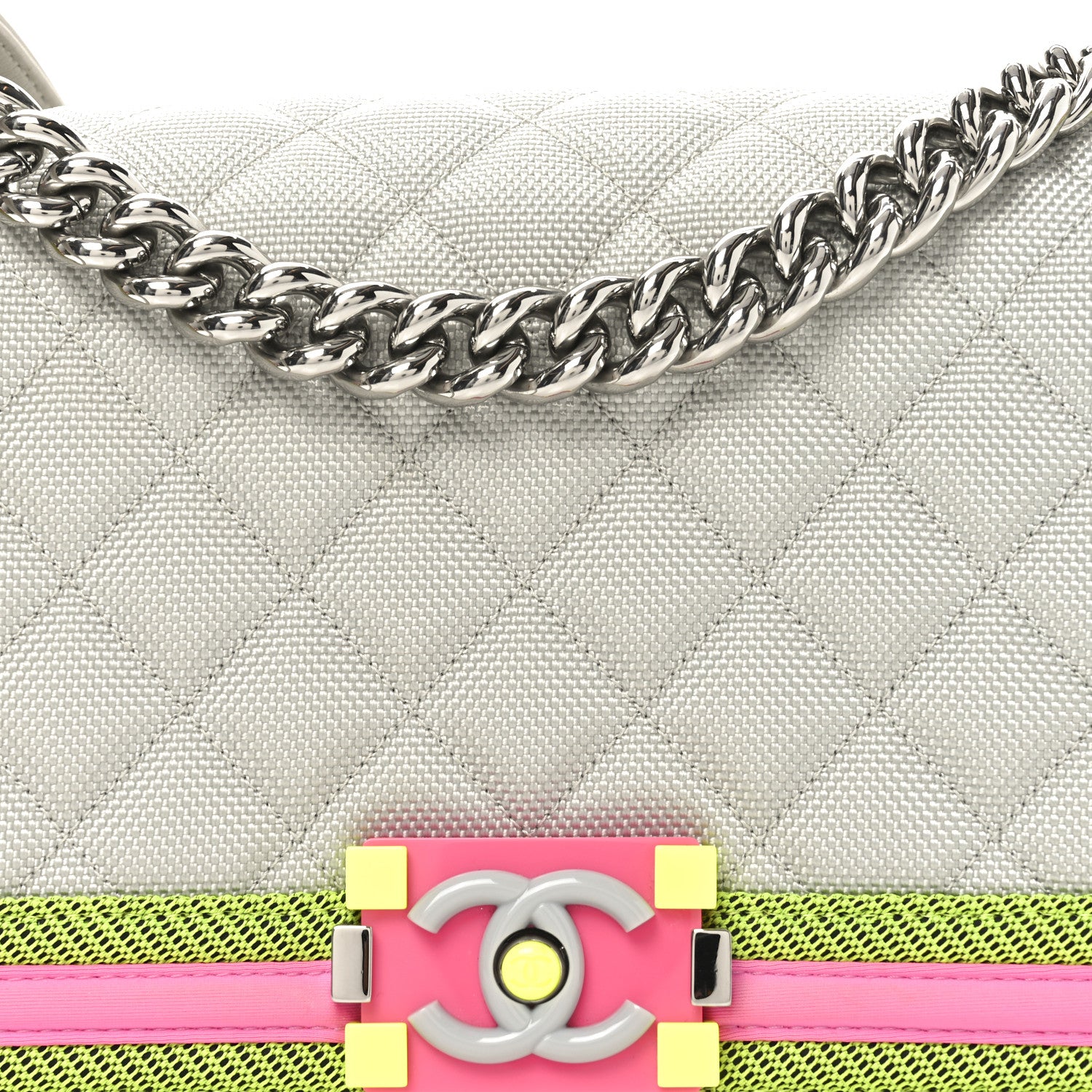 Chanel Canvas Quilted Medium Fluo Boy Flap Dark Grey Fuchsia Green 8 of 11
