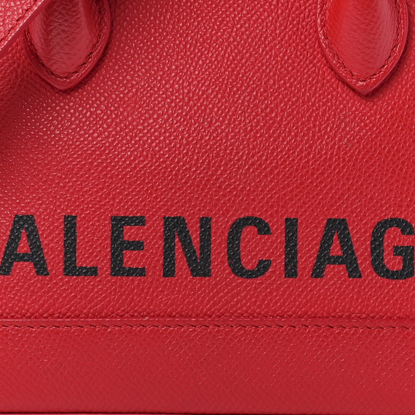 Signature Grained Calfskin Logo XXS Ville Top Handle Bag Rouge Coquelicot Black