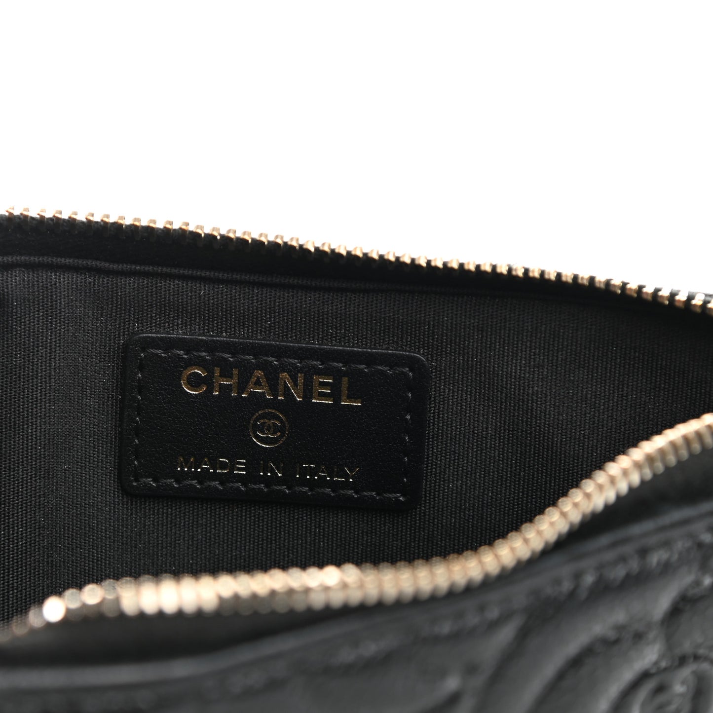 Caviar Camellia Embossed Classic Flat Wallet Pouch Black