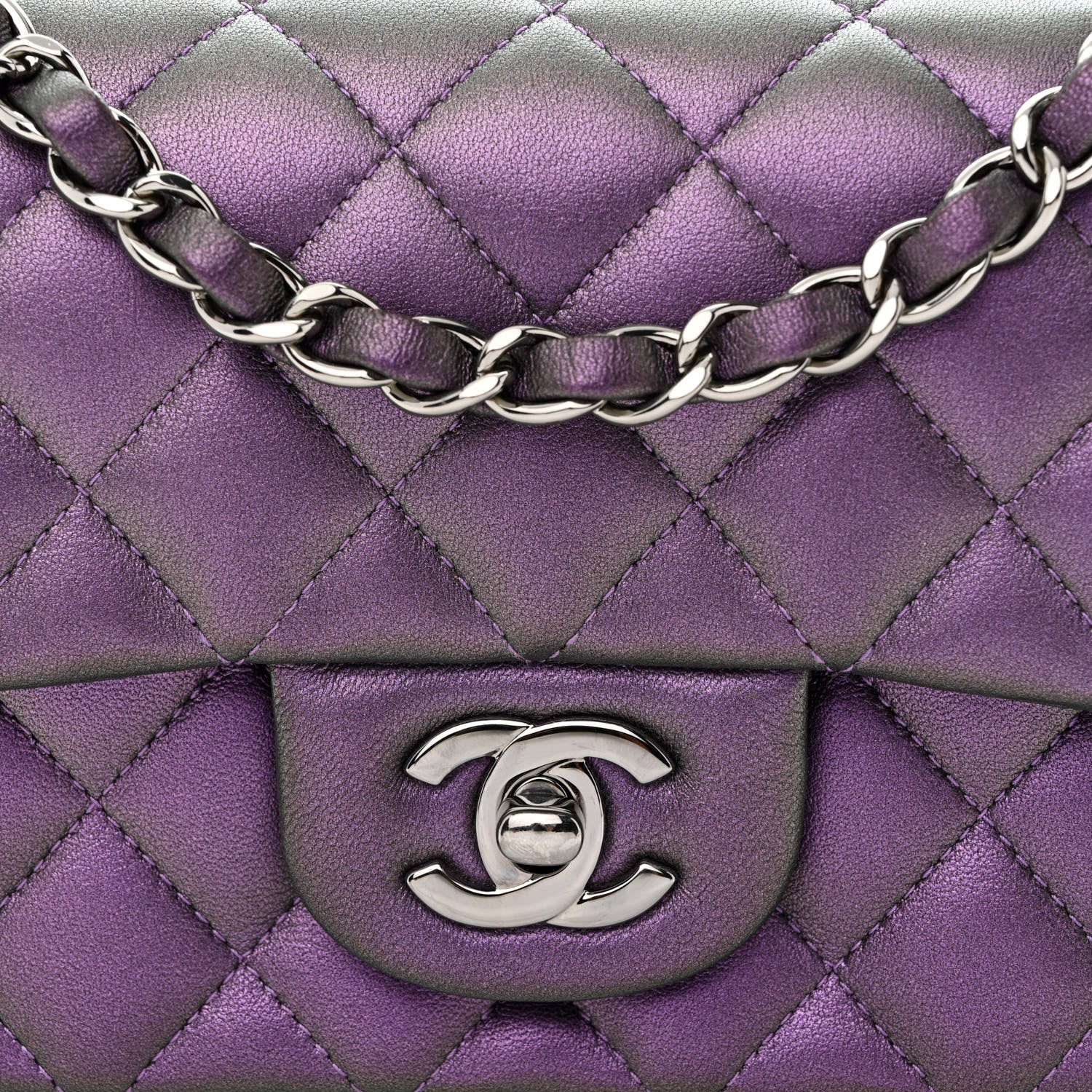 Chanel Iridescent Lambskin Quilted Mini Rectangular Flap Dark Purple 8 of 11