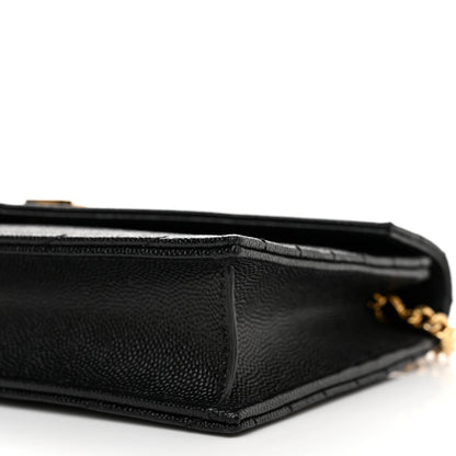 Saint Laurent Grain De Poudre Matelasse Chevron Monogram Envelope Chain Wallet Black 10 of 10