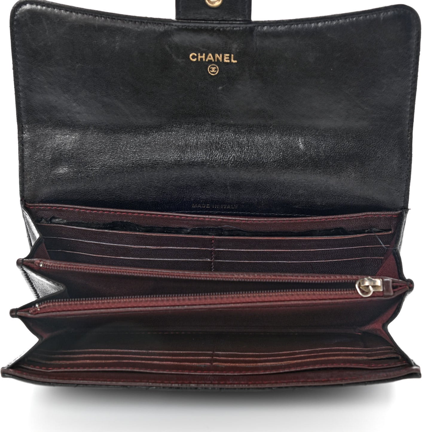 Lambskin Quilted Large Gusset Flap Wallet Black