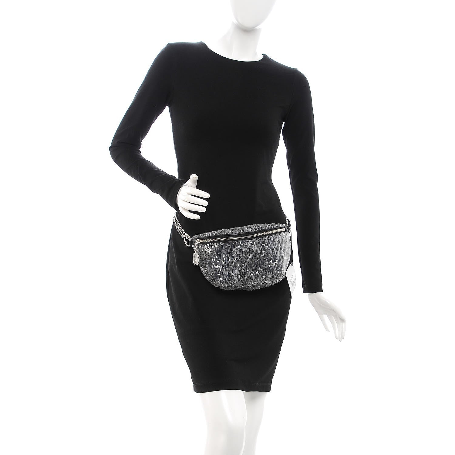 Chanel Sequin Waist Bag Fanny Pack Silver Black 2 of 8