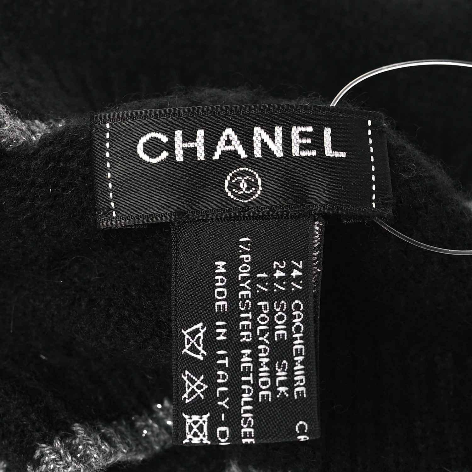 Chanel Cashmere CC Beanie Hat Black Grey 3 of 3