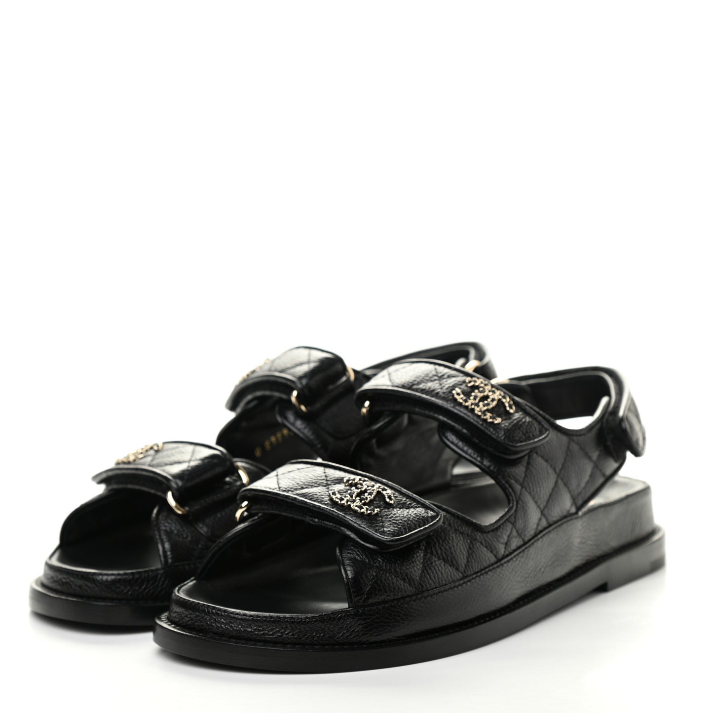Grained Calfskin Velcro Dad Sandals 37.5 Black