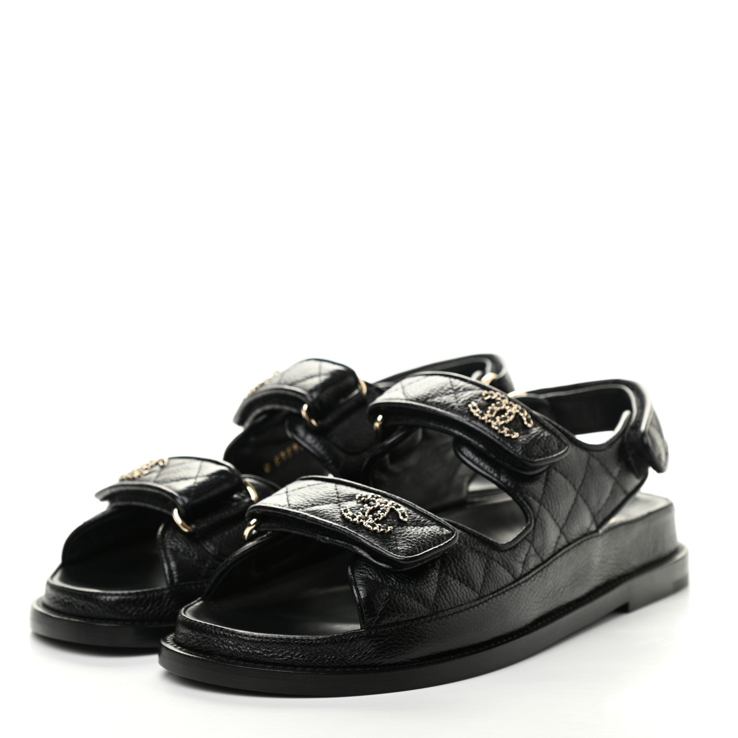 Chanel Grained Calfskin Velcro Dad Sandals 37.5 Black 3 of 8
