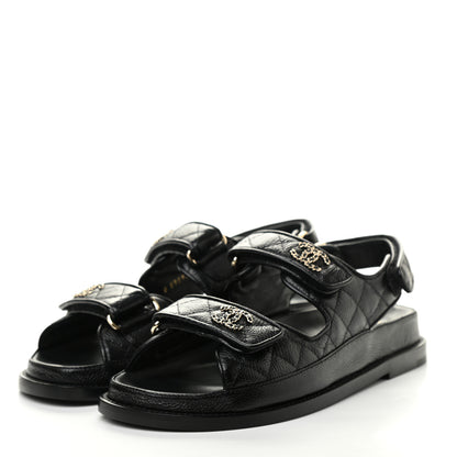 Chanel Grained Calfskin Velcro Dad Sandals 37.5 Black 3 of 8