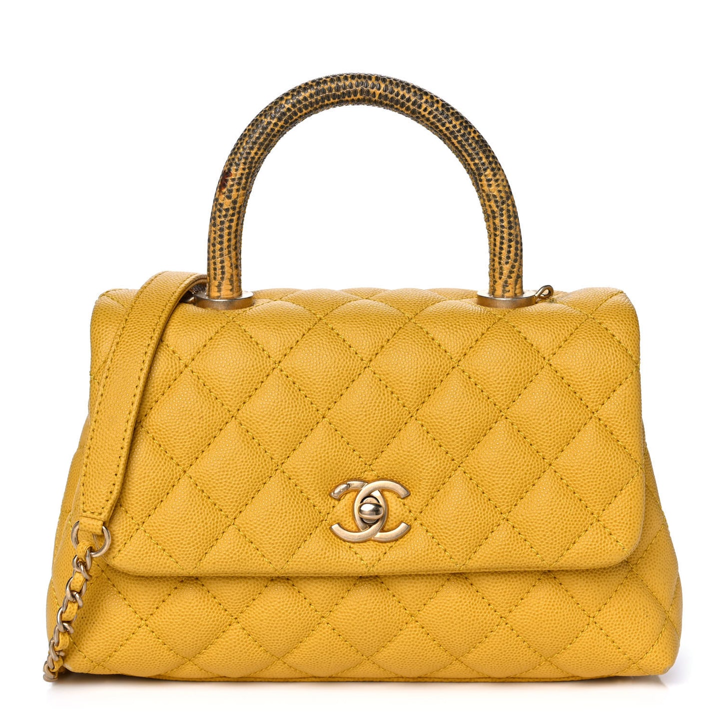Caviar Lizard Mini Coco Handle Flap Yellow