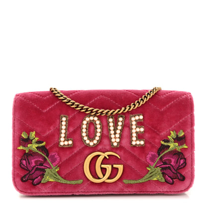 Gucci Velvet Matelasse Love Embroidered GG Marmont Mini Bag Light Raspberry Rose 1 of 11
