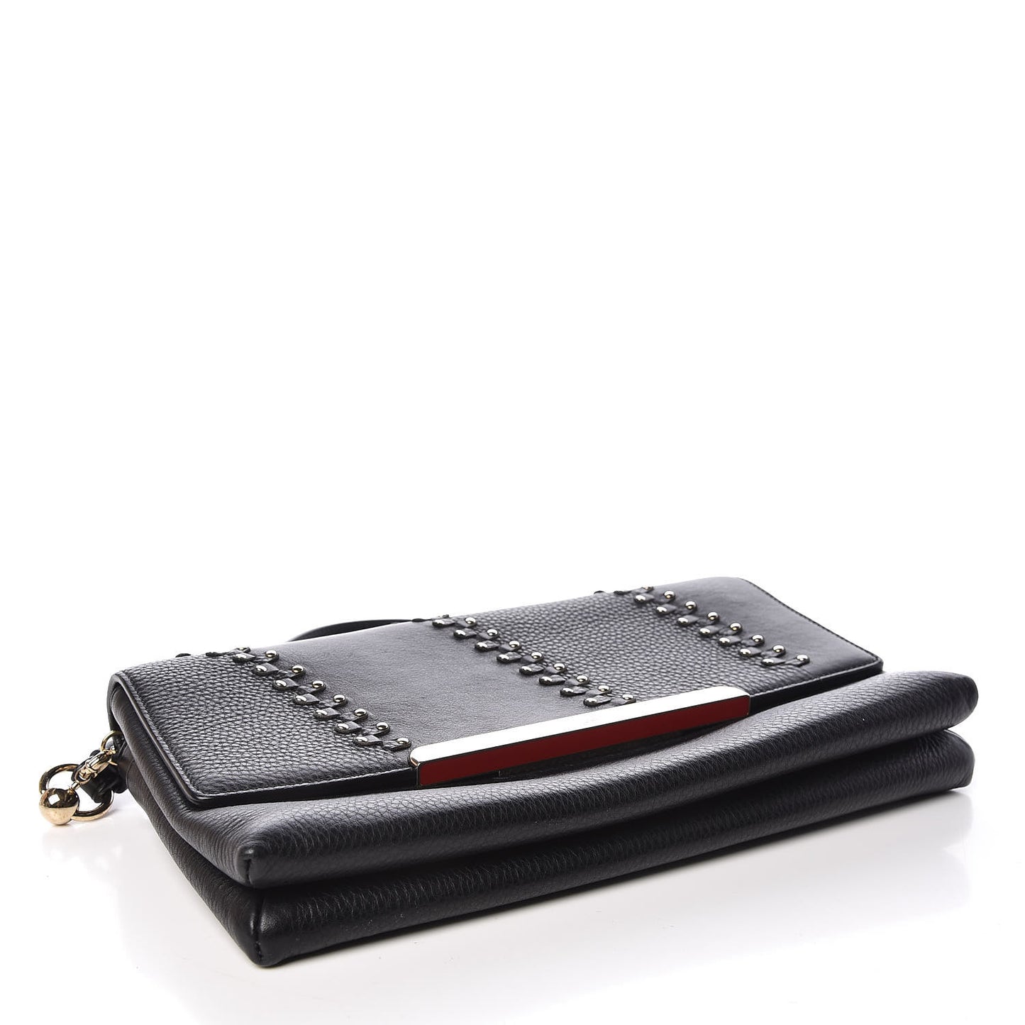 Calfskin Studded Frankenloubi Flap Crossbody Clutch Black