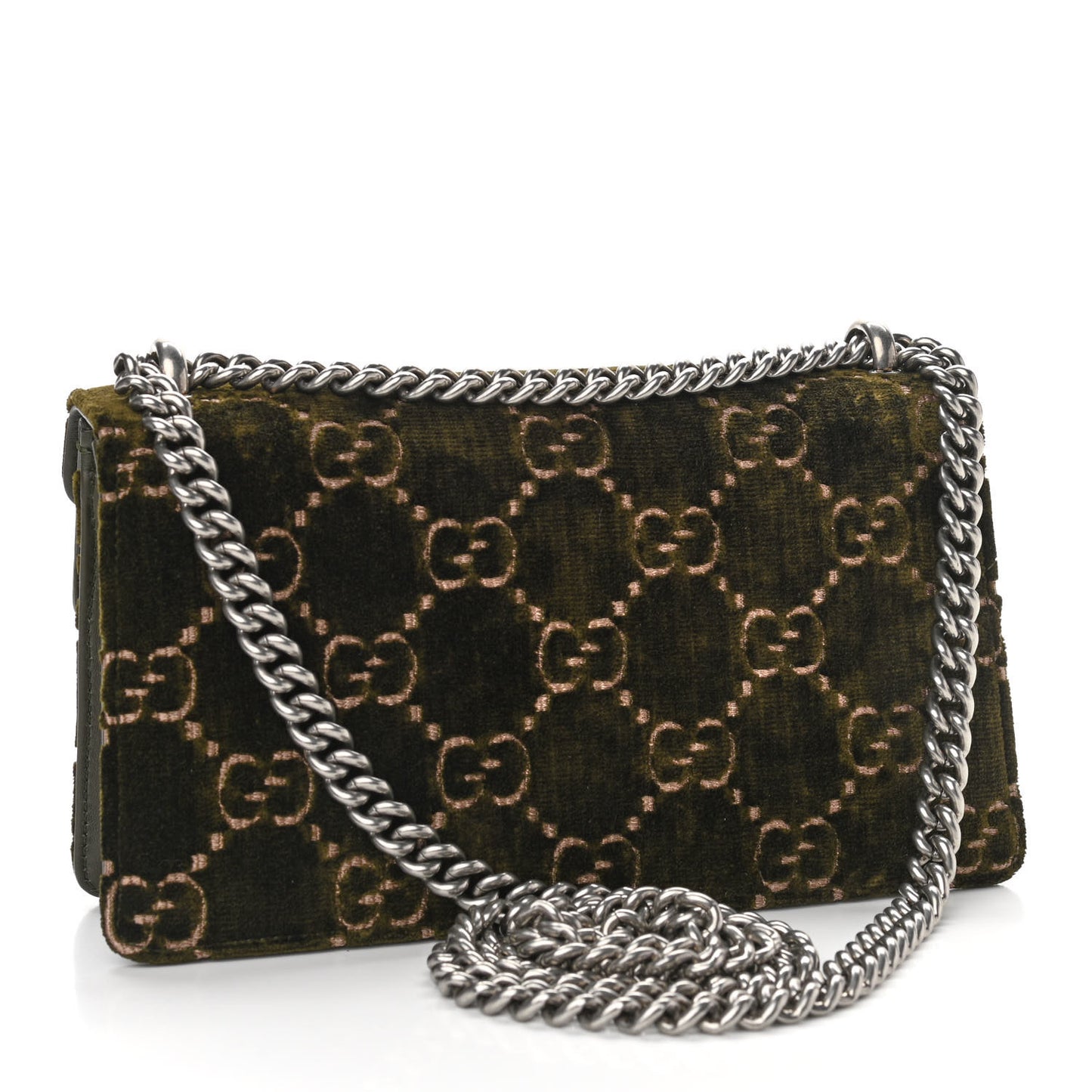 Velvet Moon Calfskin Crystal GG Monogram Small Dionysus Shoulder Bag Dark Olive Rose Gold