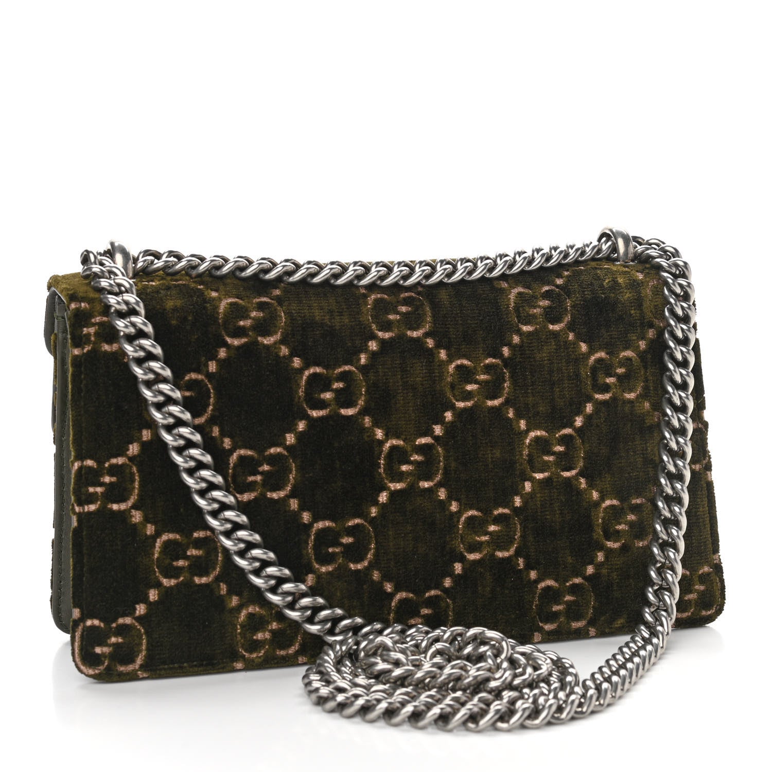 Gucci Velvet Moon Calfskin Crystal GG Monogram Small Dionysus Shoulder Bag Dark Olive Rose Gold 3 of 12