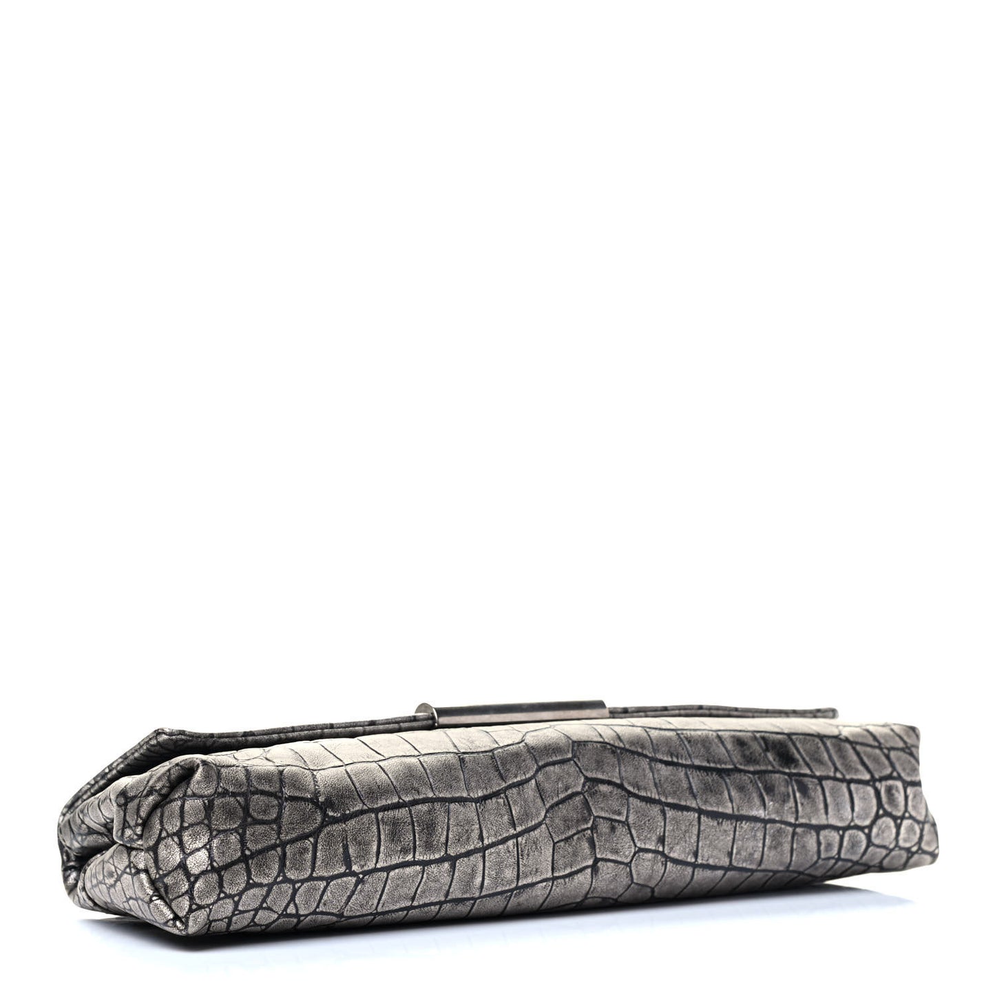 Calfskin Crocodile Embossed Clutch Silver