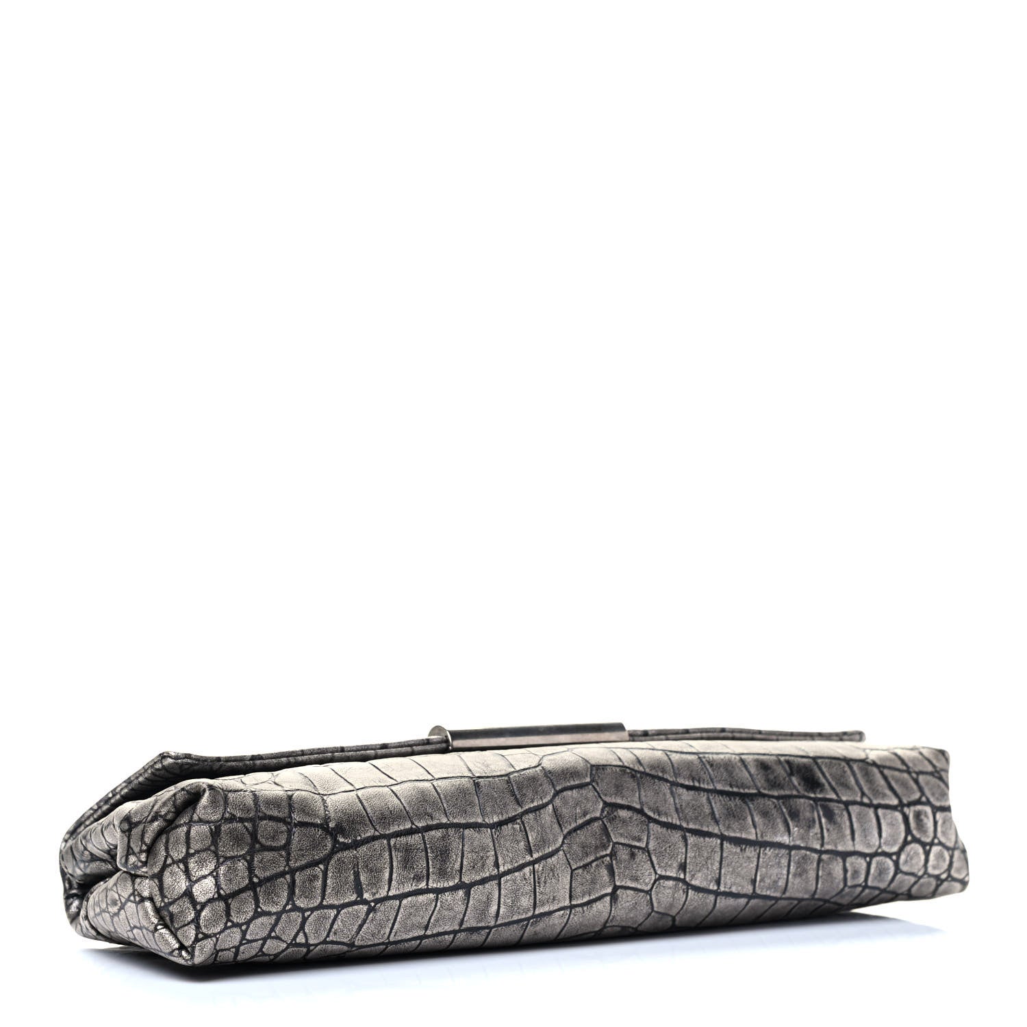 Alexander McQueen Calfskin Crocodile Embossed Clutch Silver 3 of 4