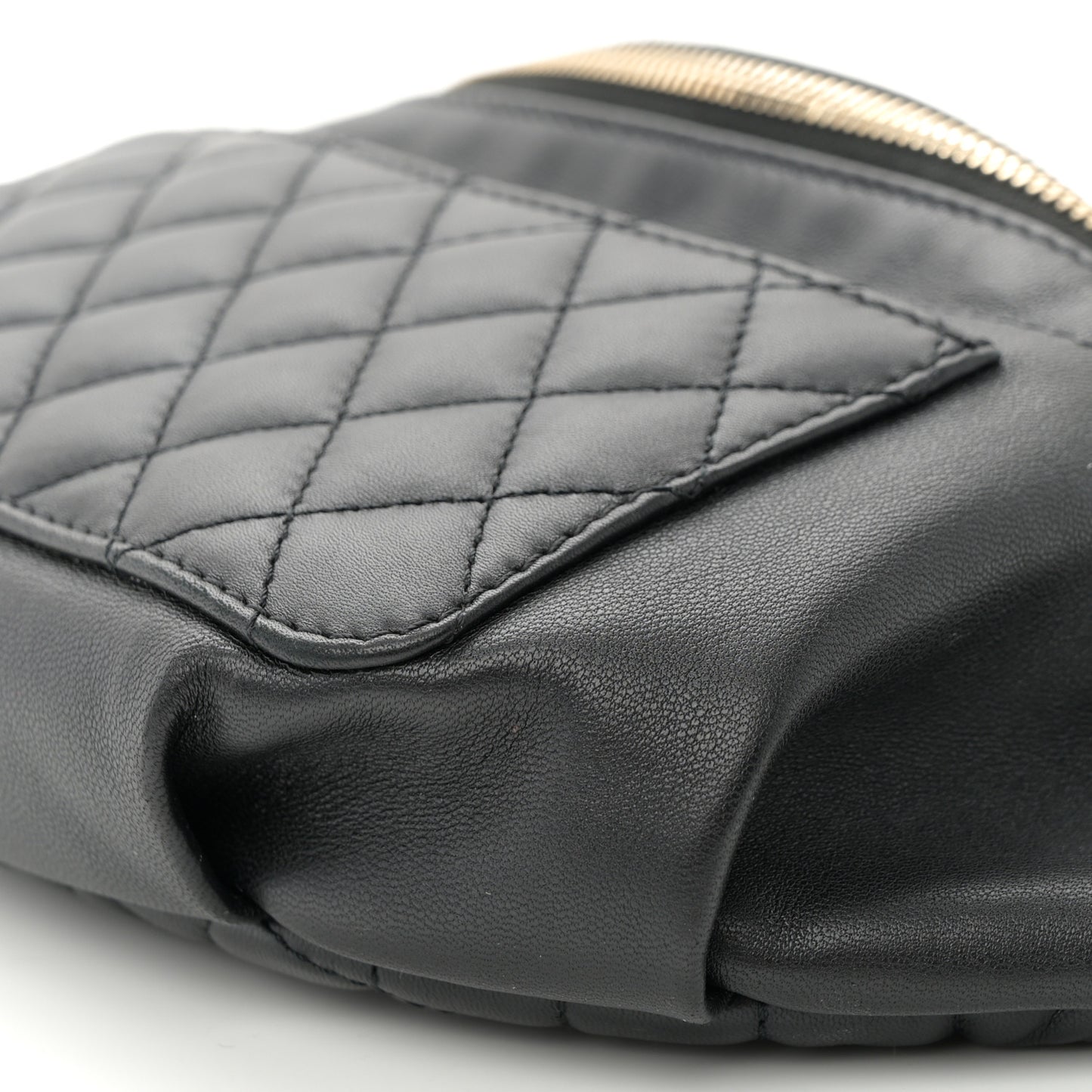 Lambskin Quilted Waist Bag Fanny Pack Black