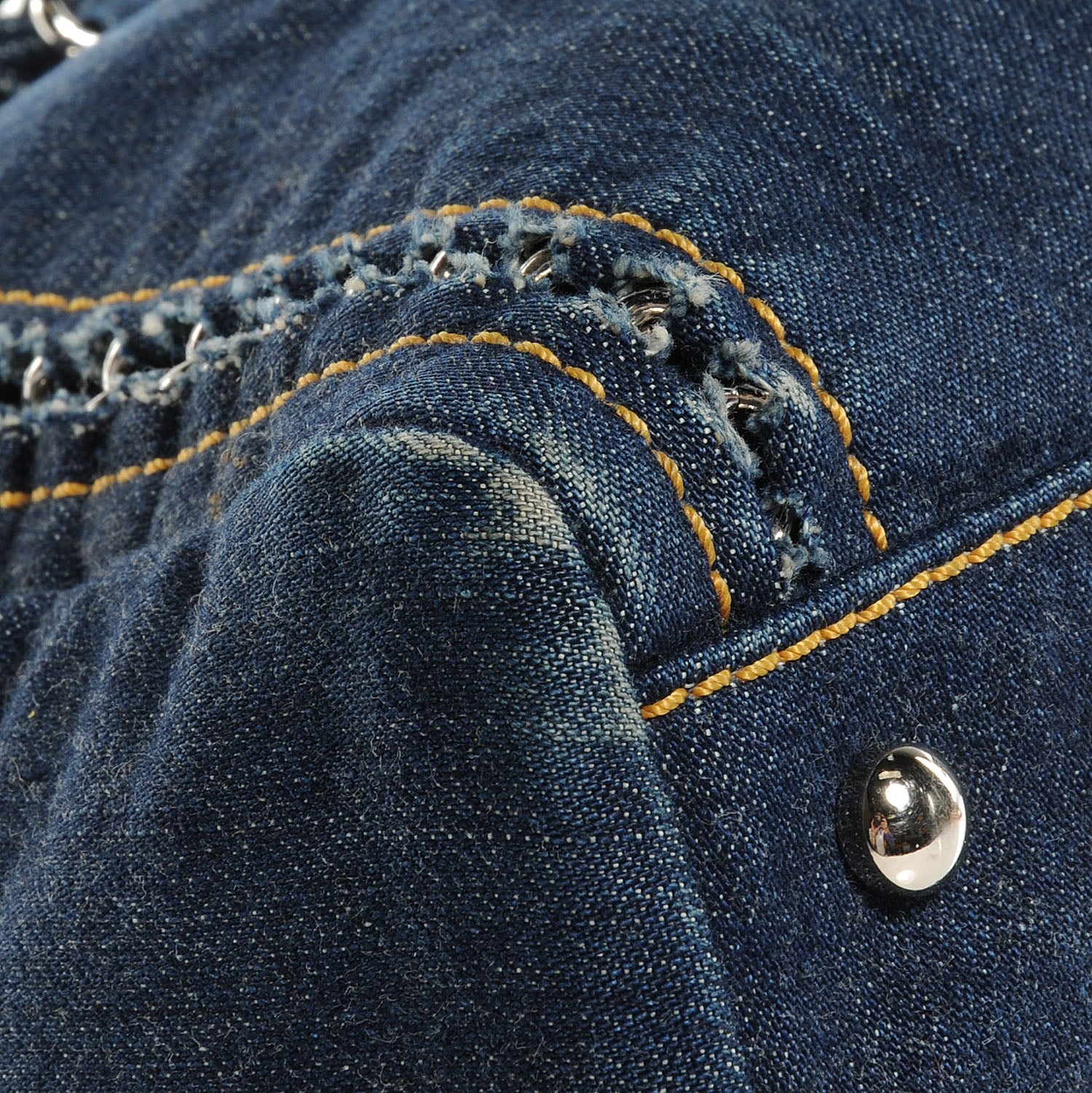 Chanel Denim Luxe Ligne Medium Bowler Blue 5 of 9