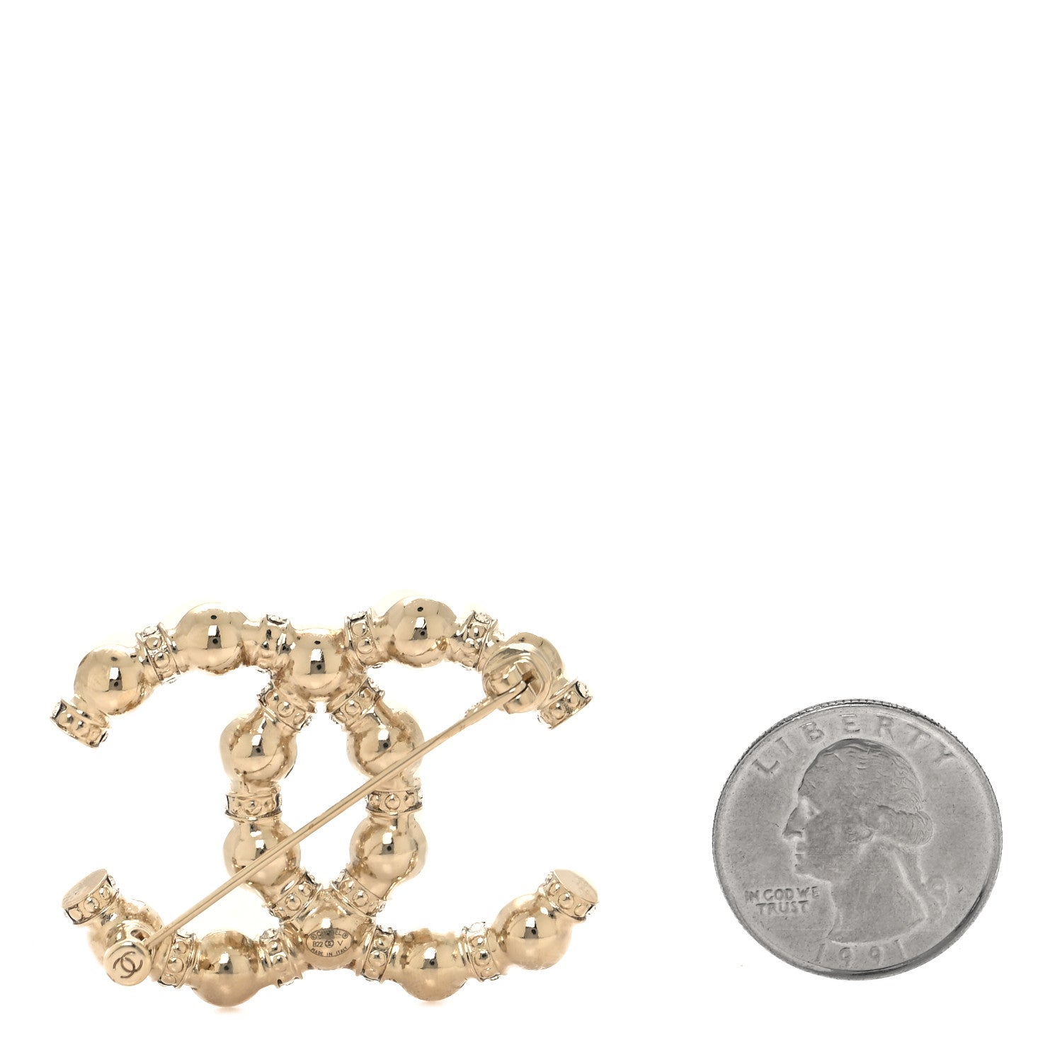 Chanel Pearl Crystal Nefertiti CC Brooch Gold 2 of 3