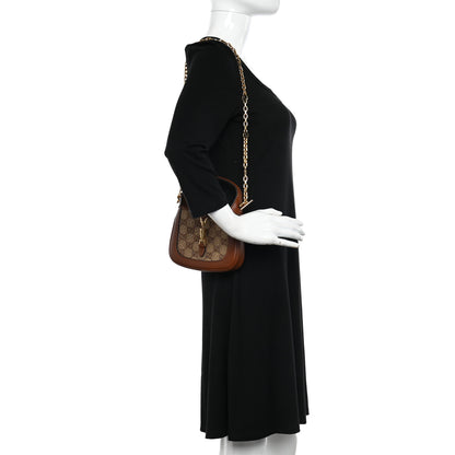 Gucci New Canvas Charisma Calfskin Crystal GG Monogram Mini Jackie 1961 Hobo Camel Ebony 2 of 10