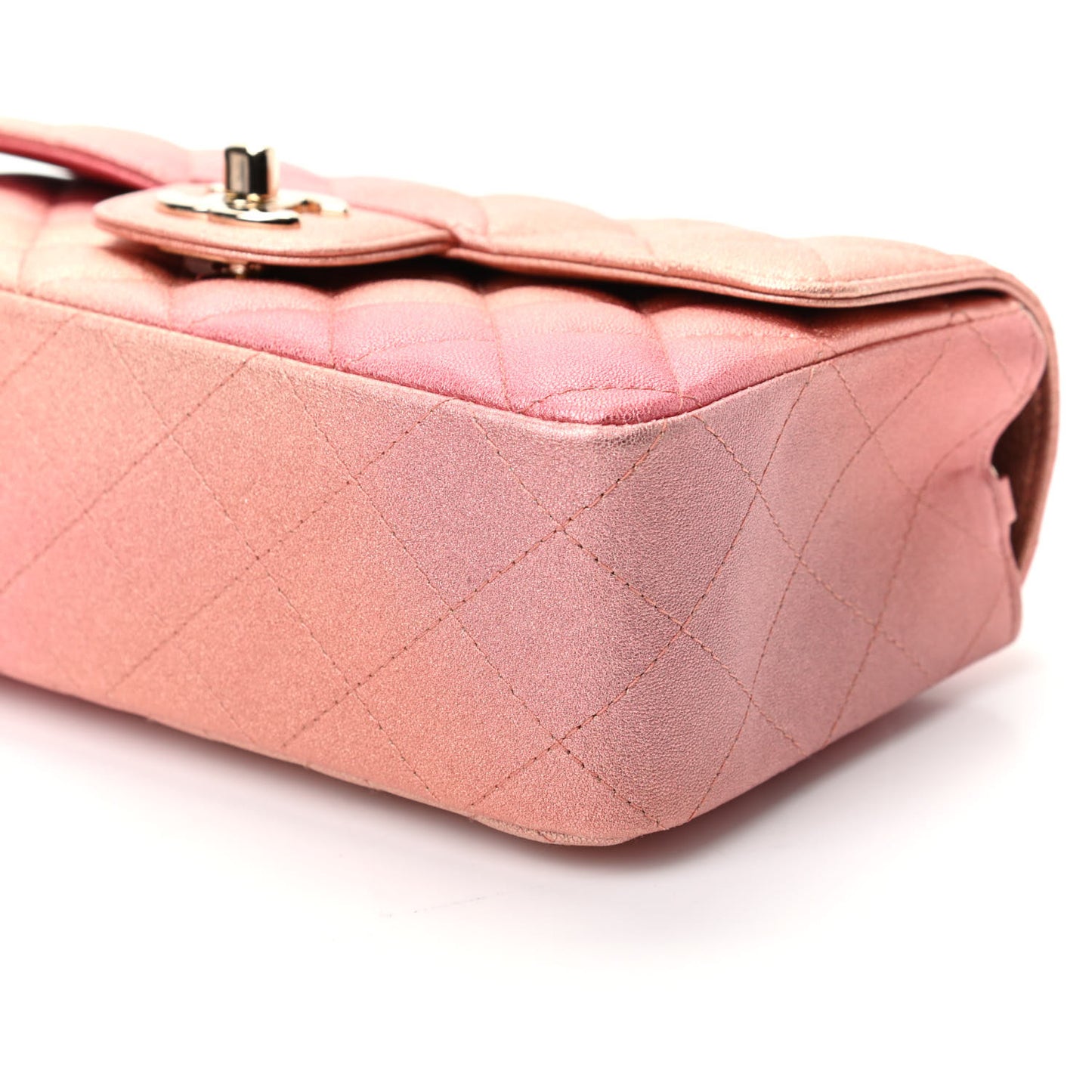 Metallic Lambskin Quilted Ombre Mini Rectangular Flap Pink
