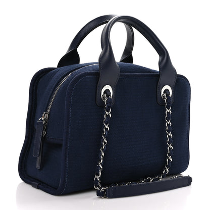 Chanel Mixed Fibers Small Deauville Bowling Bag Navy Blue 3 of 9