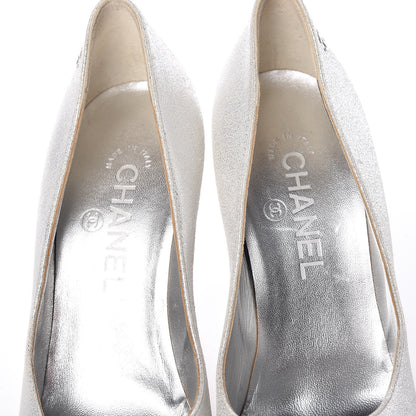 Chanel Metallic Lambskin Cap Toe CC Pumps 37.5 Silver Black 15 of 17