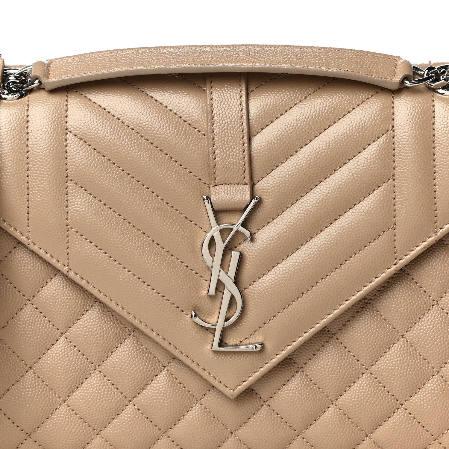Saint Laurent Grain De Poudre Textured Mixed Matelasse Medium Triquilt Monogram Satchel Dark Beige 8 of 11