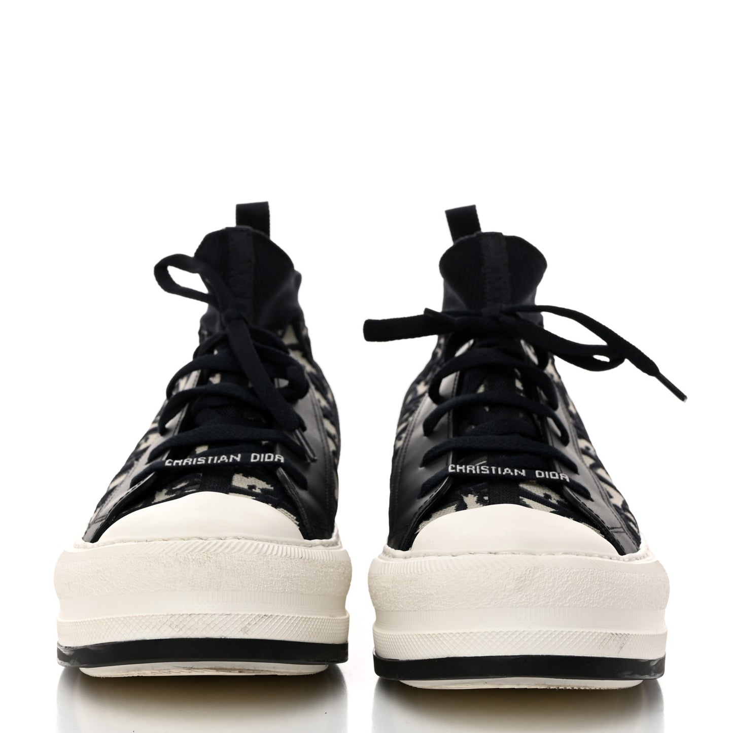 Technical Knit Calfskin Oblique Womens Walk'n Dior Mid Top Sneakers 38 Deep Blue