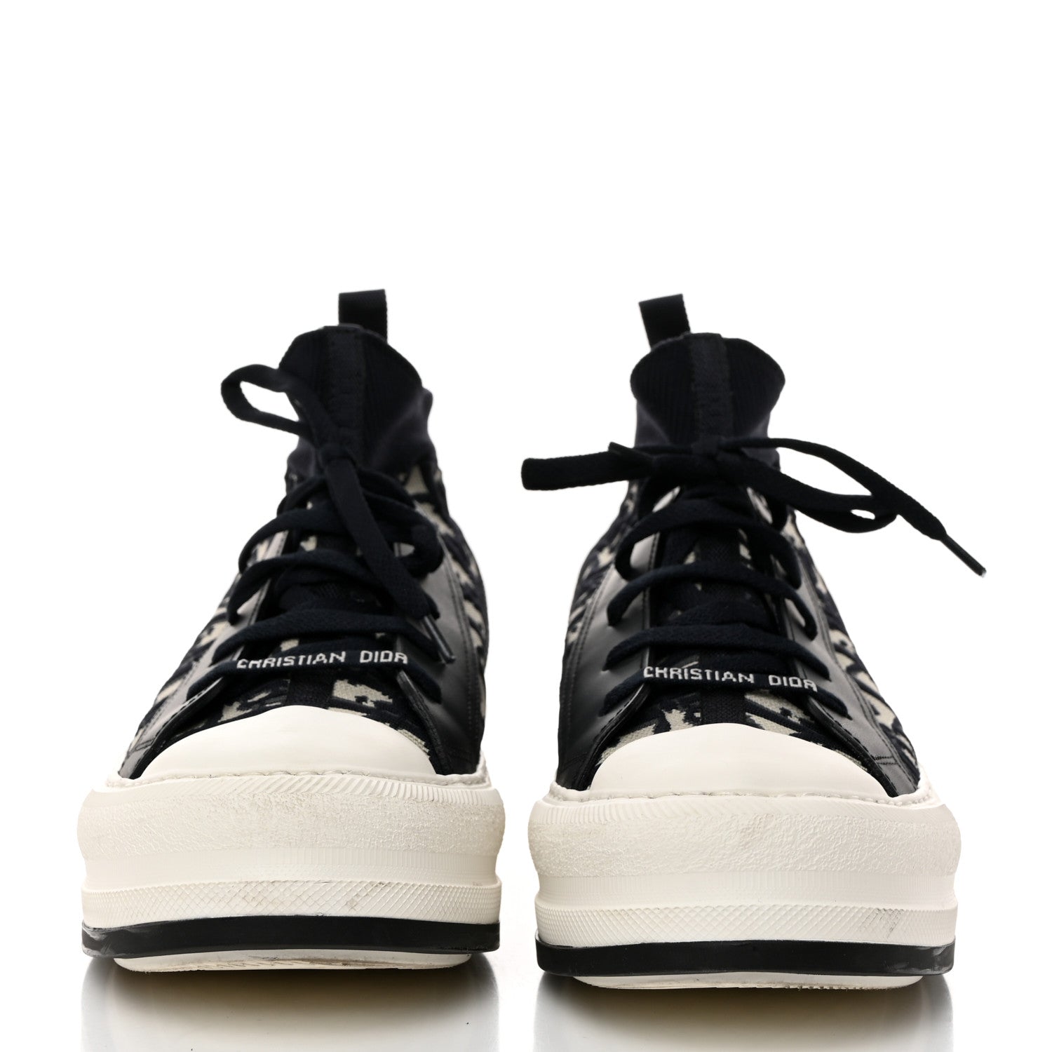 Christian Dior Technical Knit Calfskin Oblique Womens Walk'n Dior Mid Top Sneakers 38 Deep Blue 3 of 10