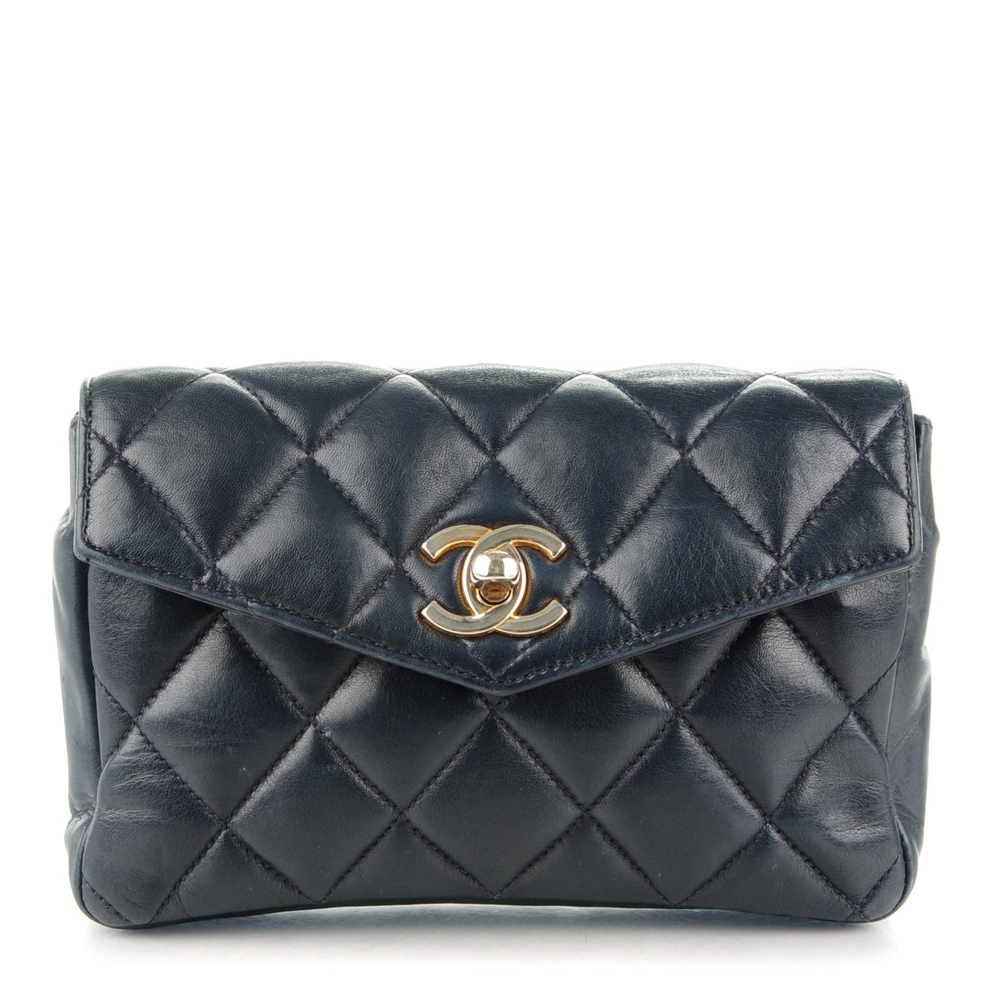 Lambskin Quilted Flap Waist Belt Bag 70 28 Navy