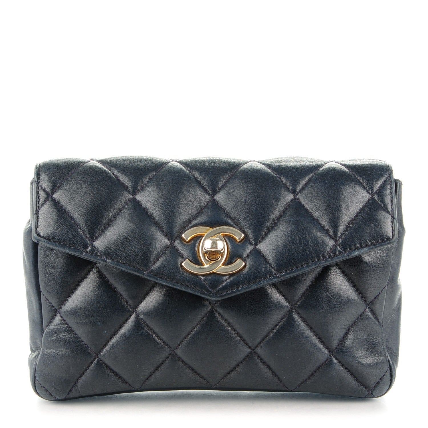 Chanel Lambskin Quilted Flap Waist Belt Bag 70 28 Navy 1 of 13