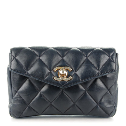 Chanel Lambskin Quilted Flap Waist Belt Bag 70 28 Navy 1 of 13